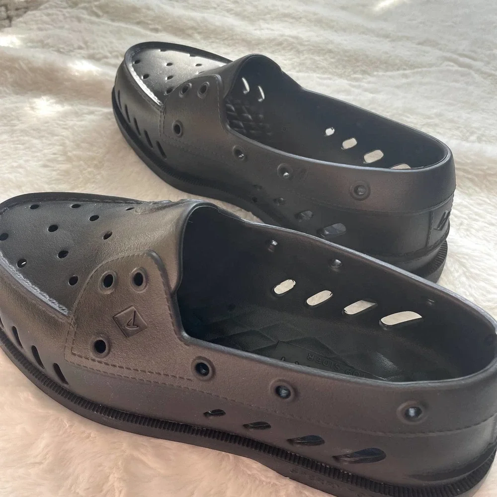 new sperry black a/o float flooded slip on shoes size 7